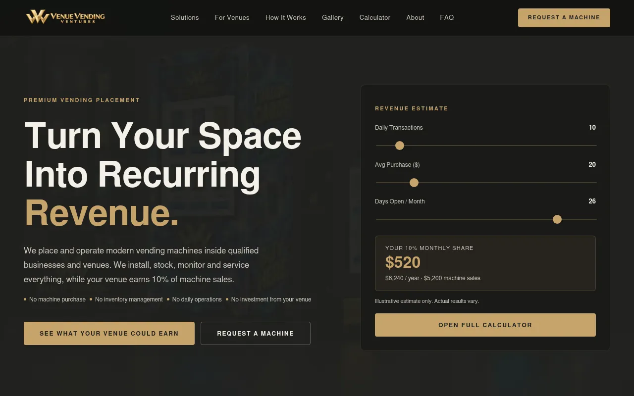 Screenshot of venuevendingventures.com
