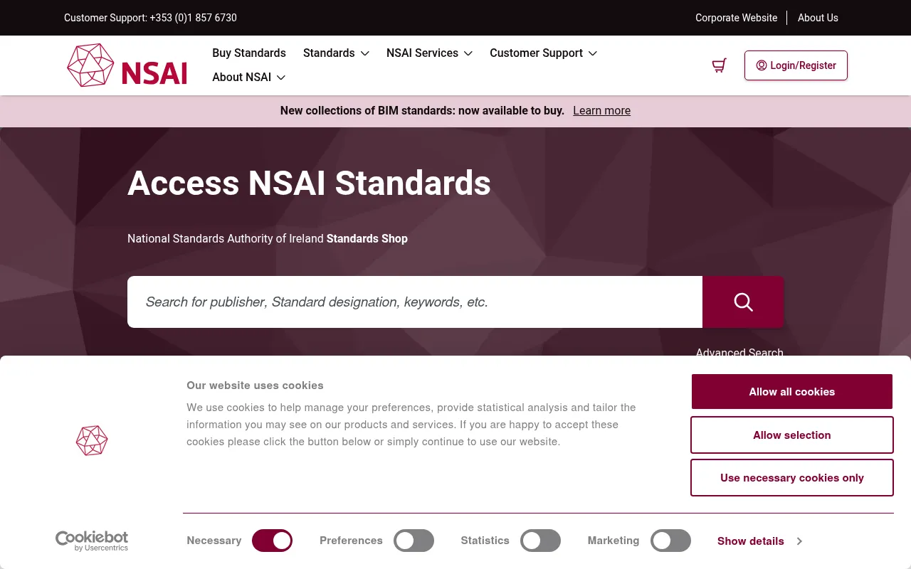 Screenshot of shop.standards.ie