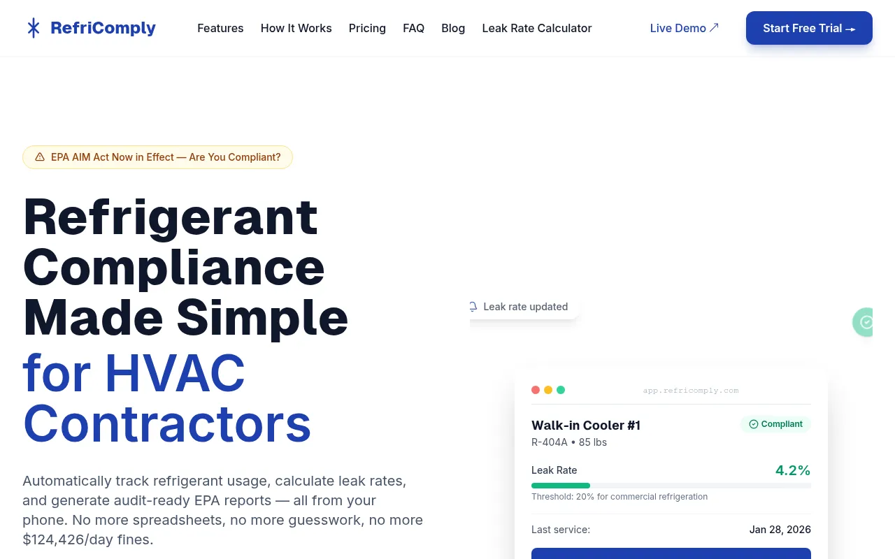 Screenshot of refricomply.com