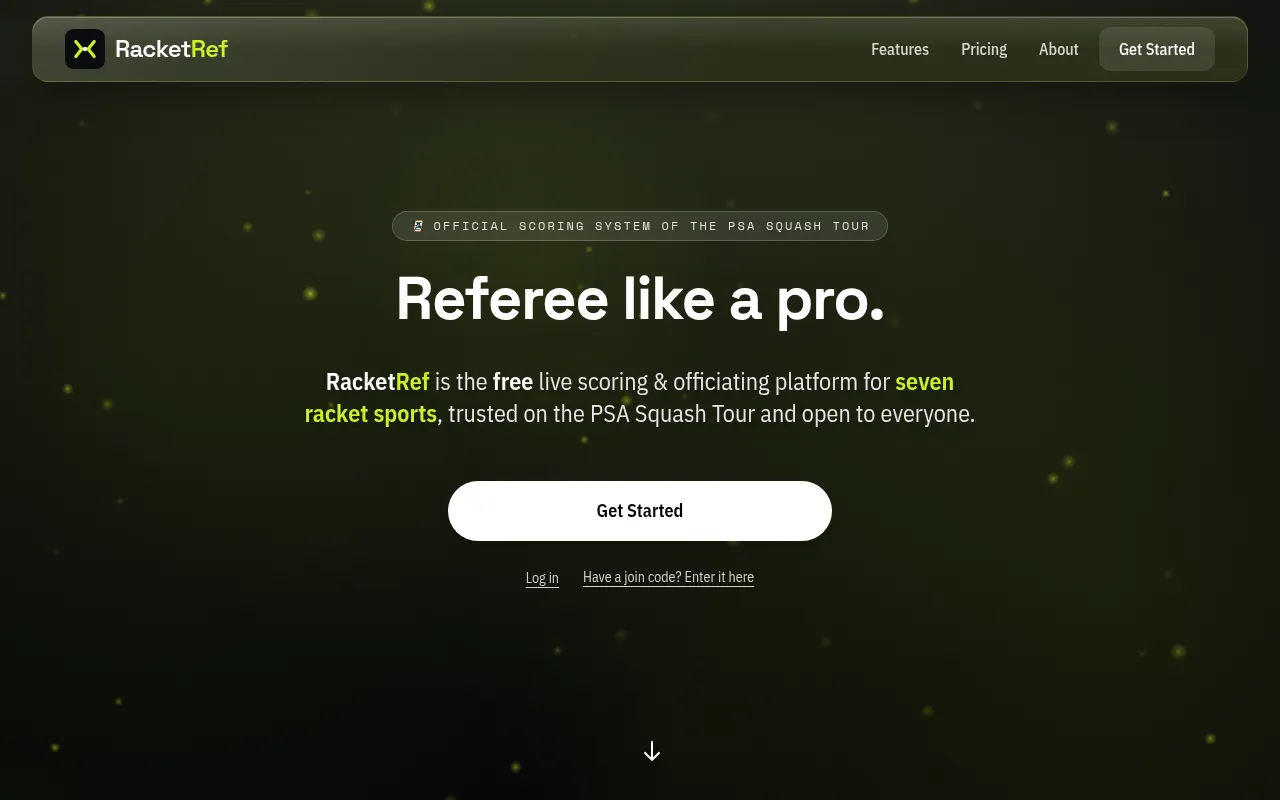 Screenshot of racketref.io