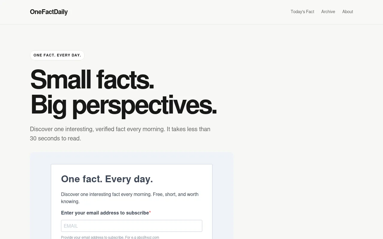 Screenshot of onefactdaily.com