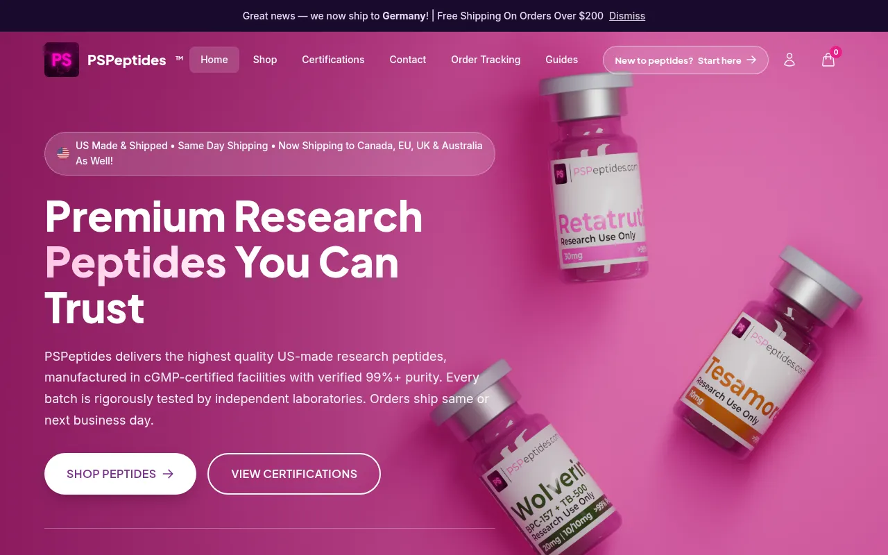 Screenshot of pspeptides.com