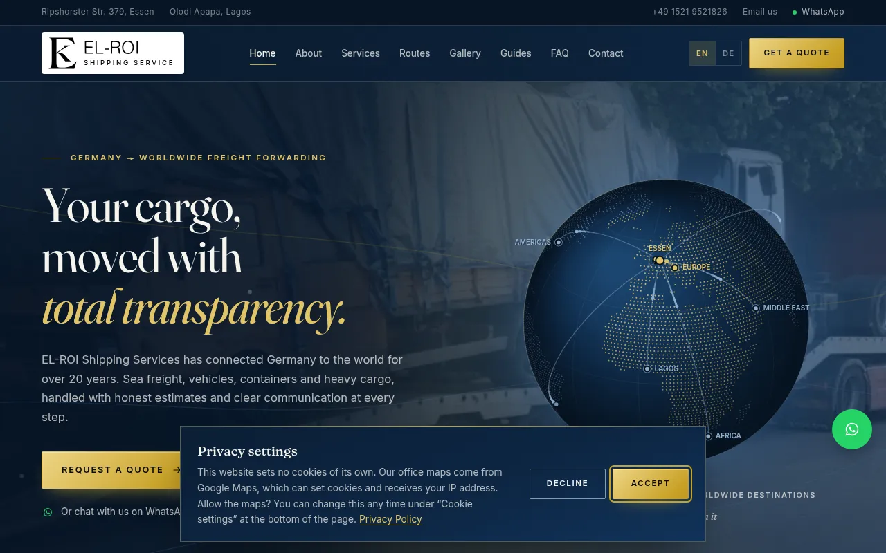 Screenshot of elroishipping.de