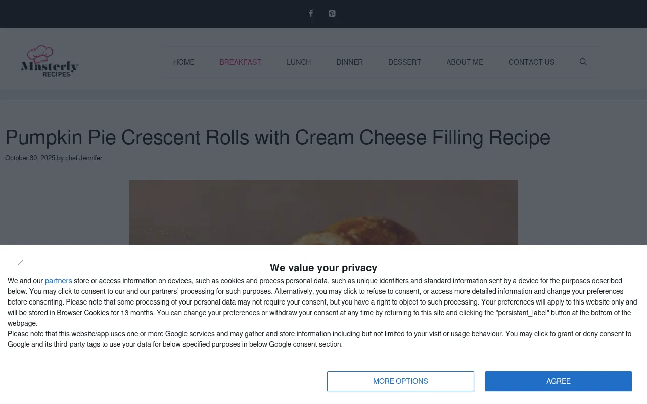 Screenshot of masterlyrecipes.com