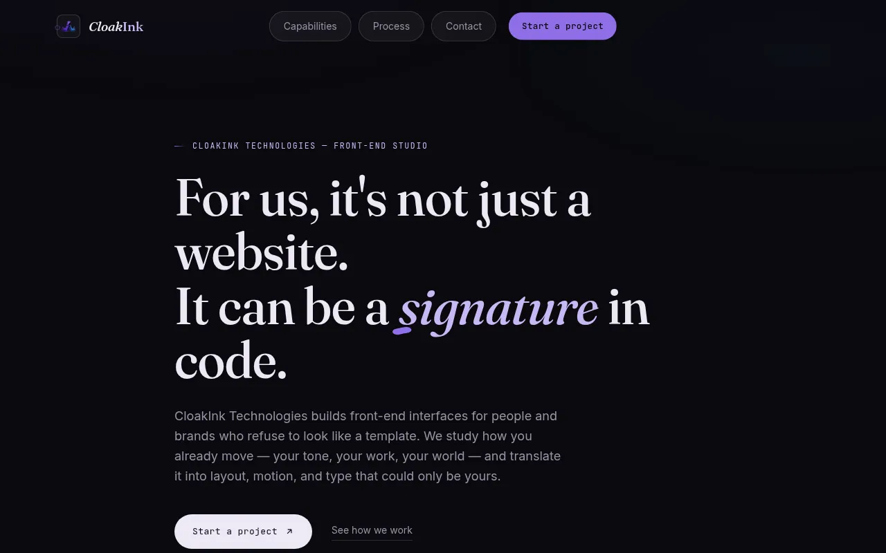 Screenshot of cloakink.org