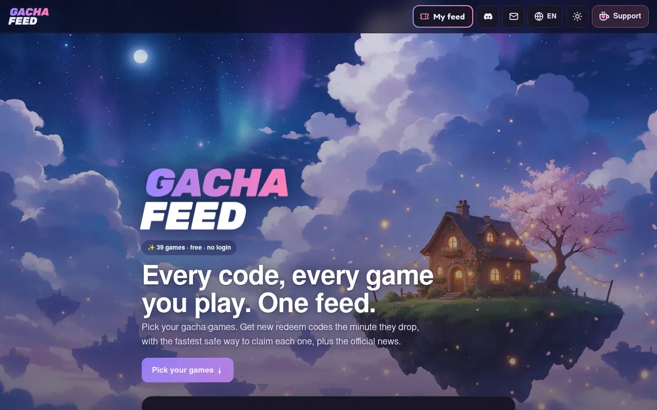 Screenshot of gachafeed.moe