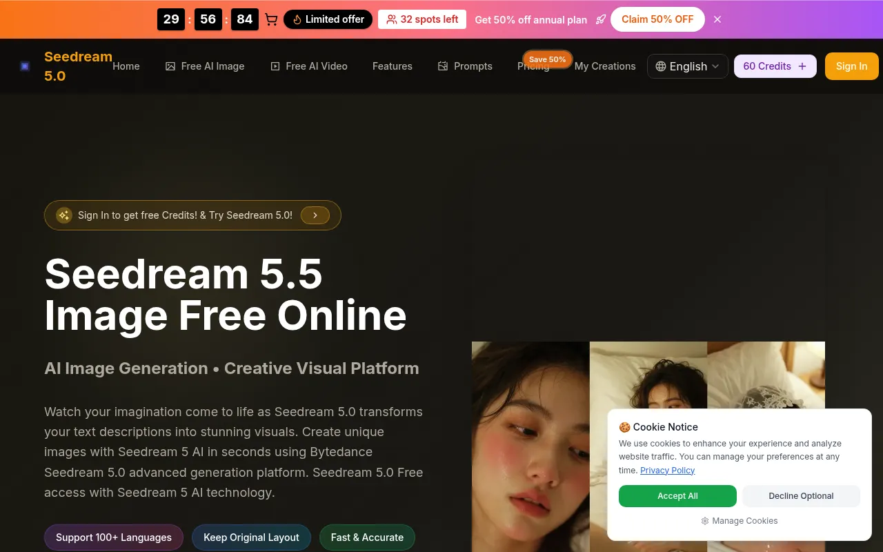 Screenshot of seedream-5.app