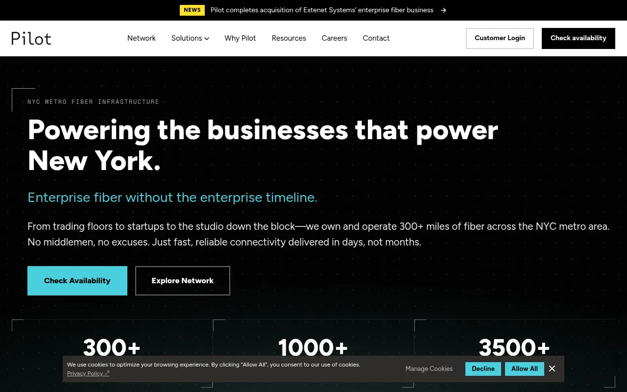 Screenshot of pilotfiber.com