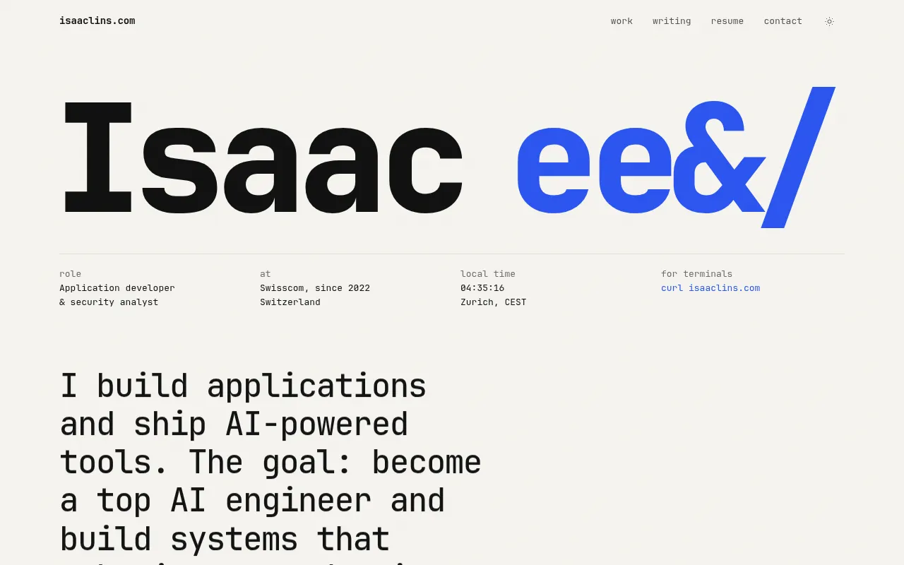 Screenshot of isaaclins.com
