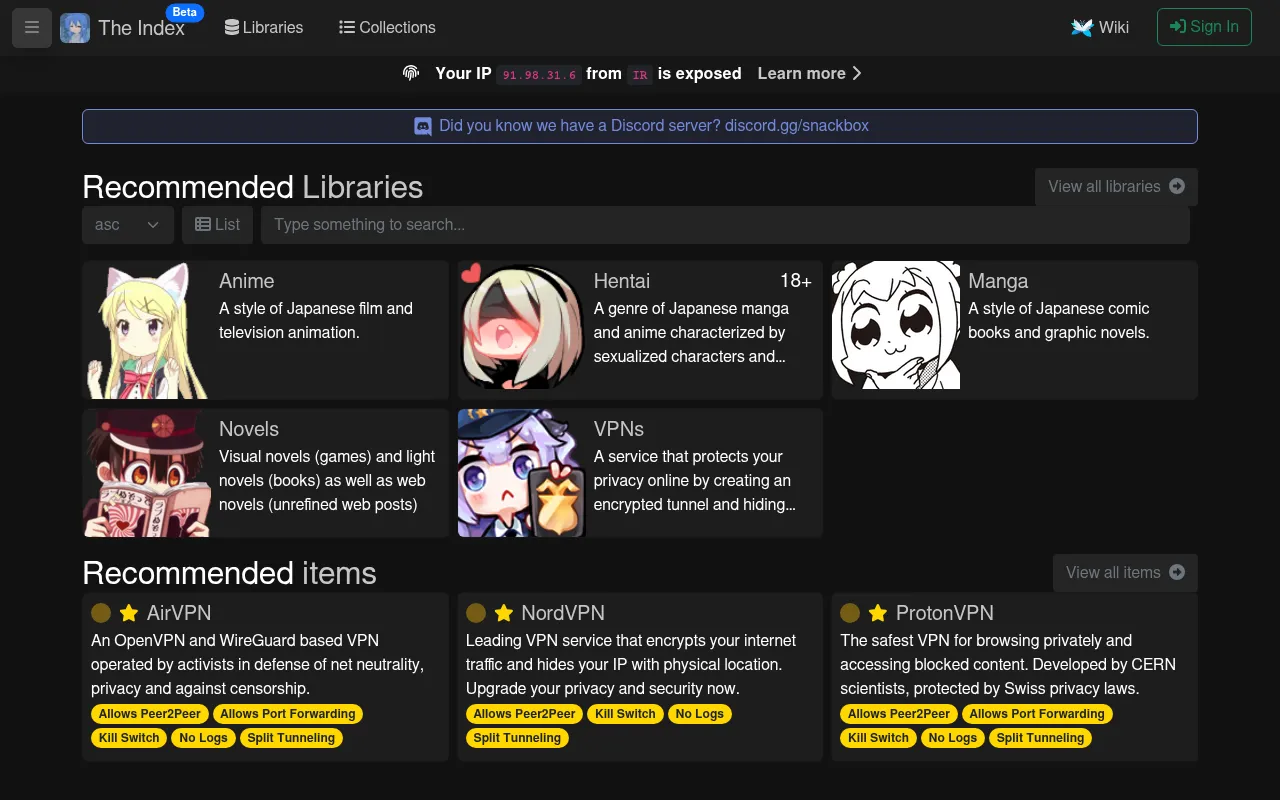 Screenshot of theindex.moe