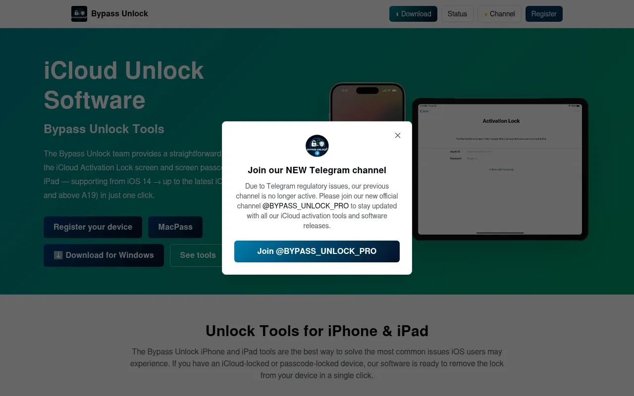 Screenshot of bypassunlock.online
