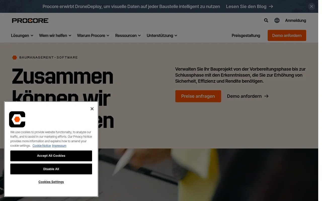 Screenshot of procore.com