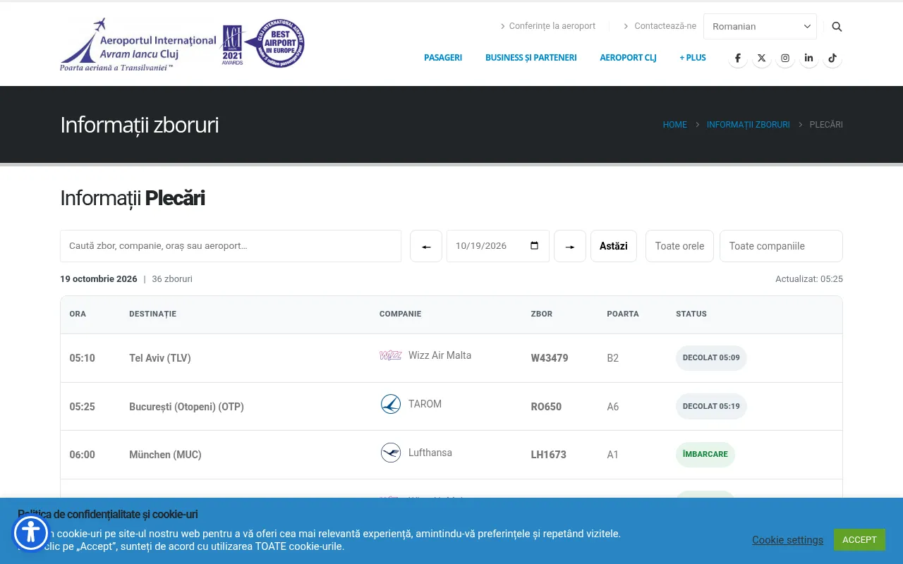 Screenshot of airportcluj.ro