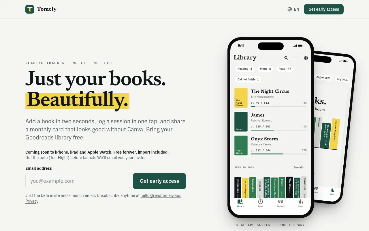 Screenshot of readtomely.app