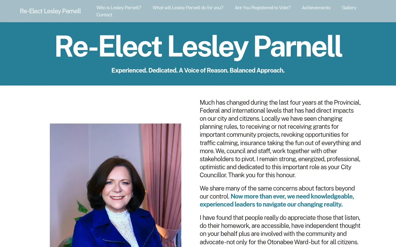 Screenshot of re-electlesleyparnell.ca