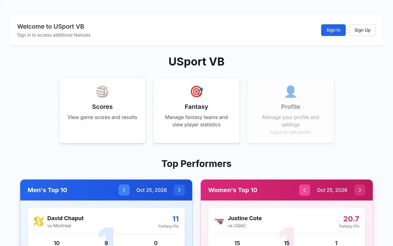 Screenshot of usportvb.ca