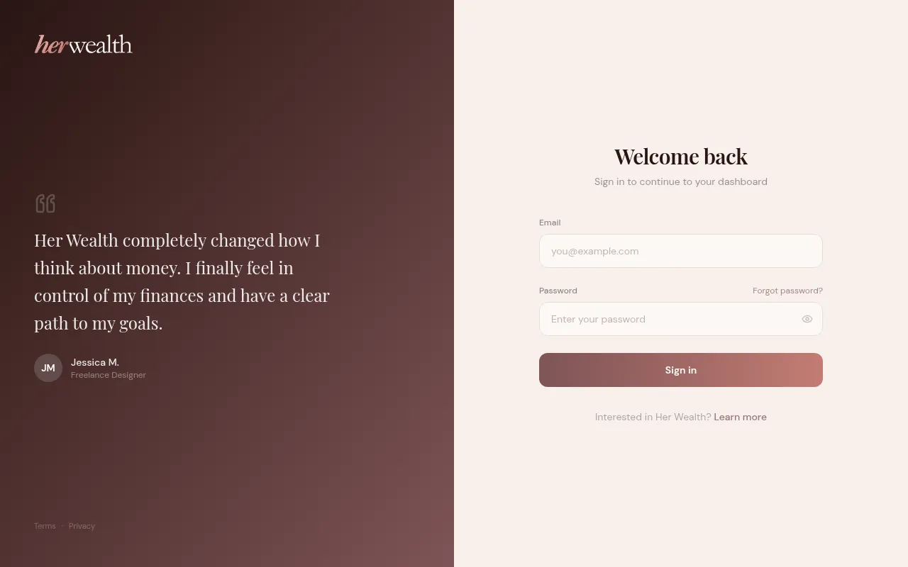 Screenshot of app.herwealth.io