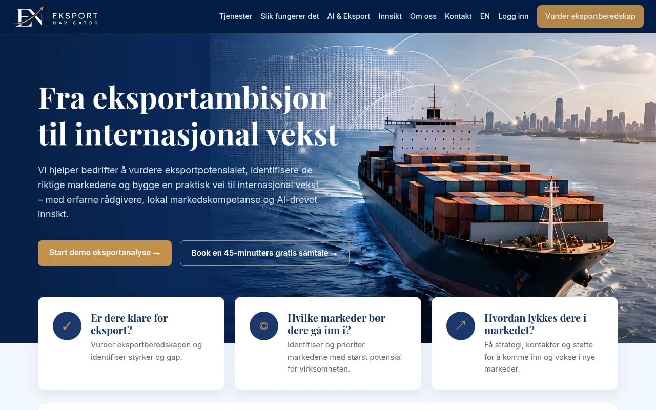 Screenshot of eksportnavigator.no