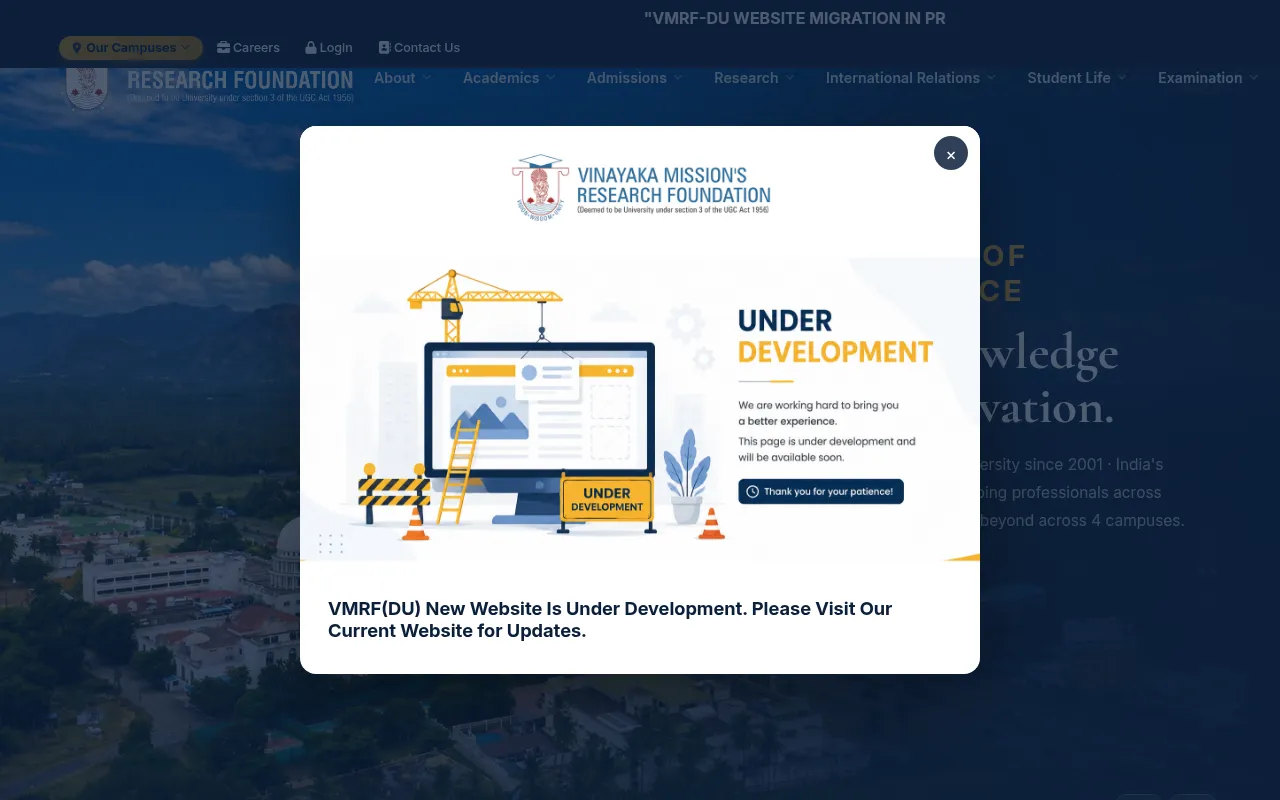 Screenshot of vinayakamissions.edu.in