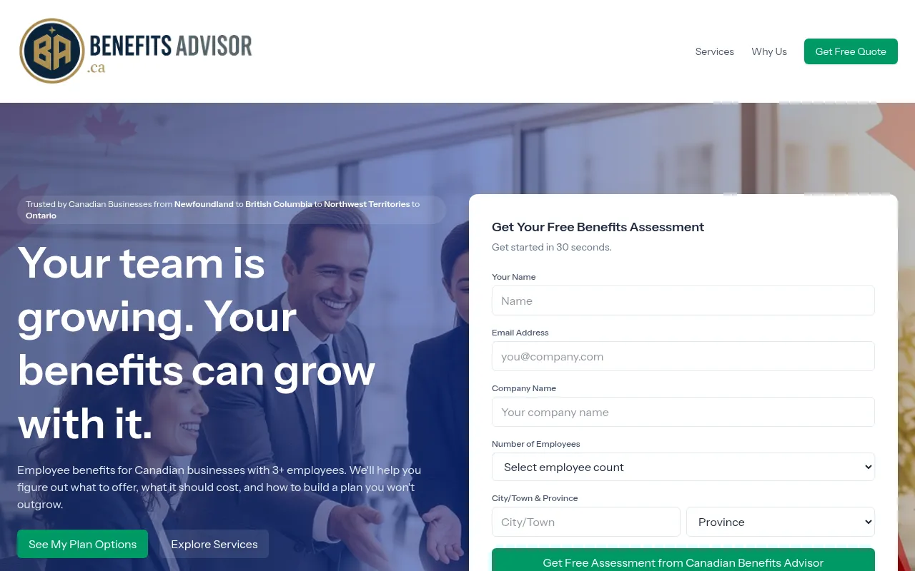 Screenshot of benefitsadvisor.ca