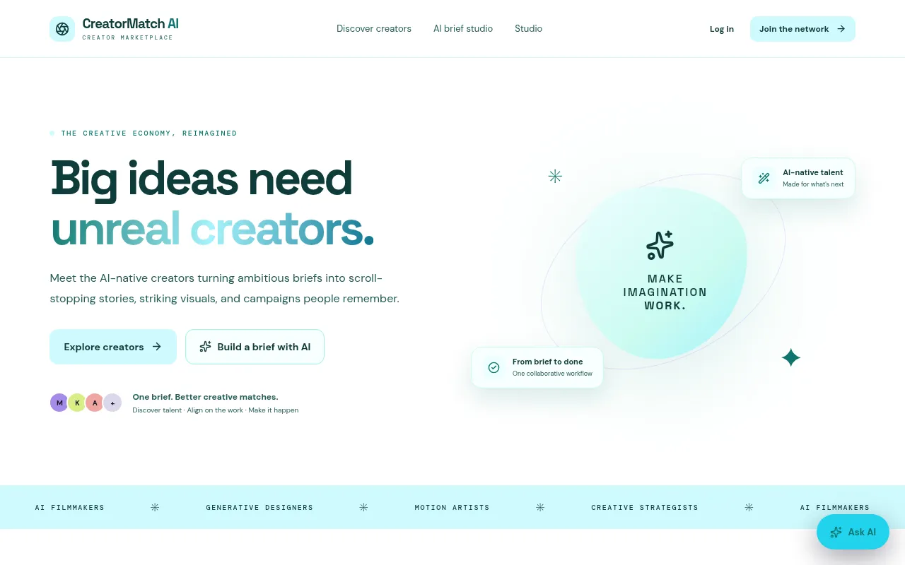 Screenshot of creator-match-ai-six.vercel.app