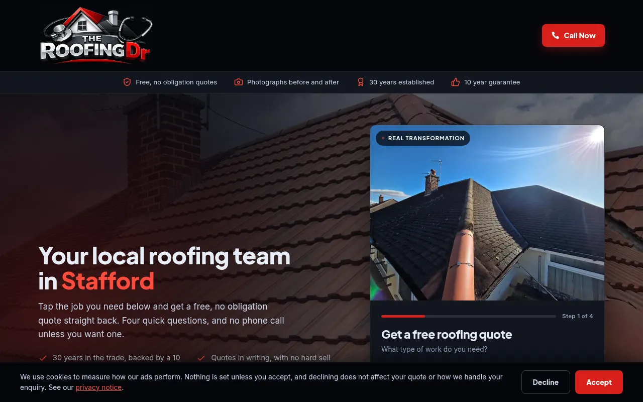 Screenshot of theroofingdr.co.uk