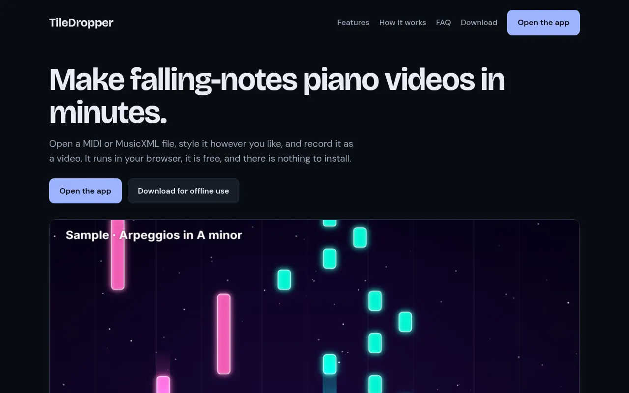Screenshot of tiledropper.github.io