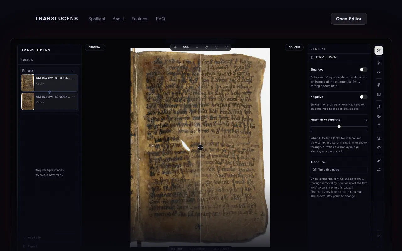 Screenshot of translucens.humanities.tools