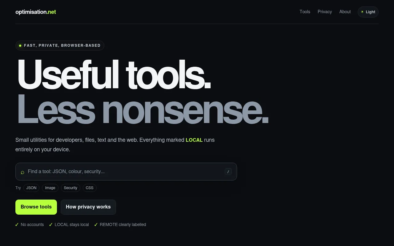 Screenshot of optimisation.net
