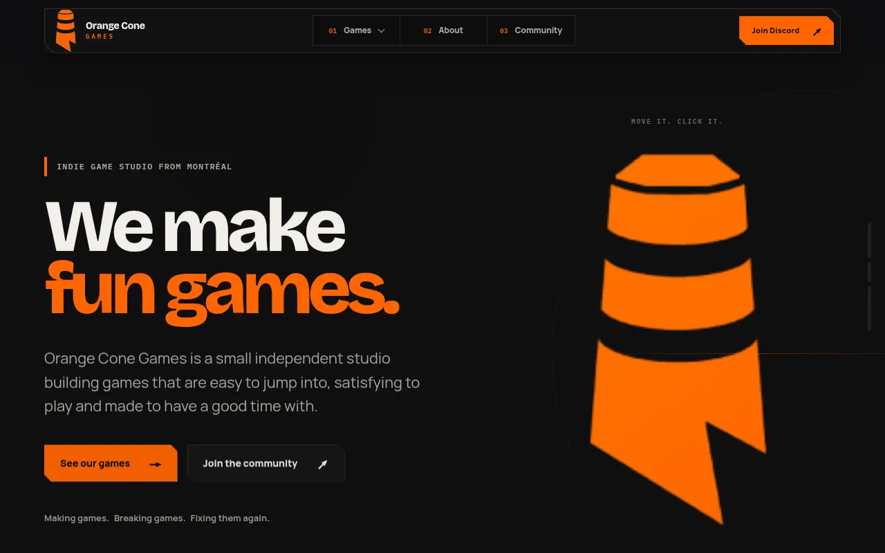 Screenshot of orangeconegames.com