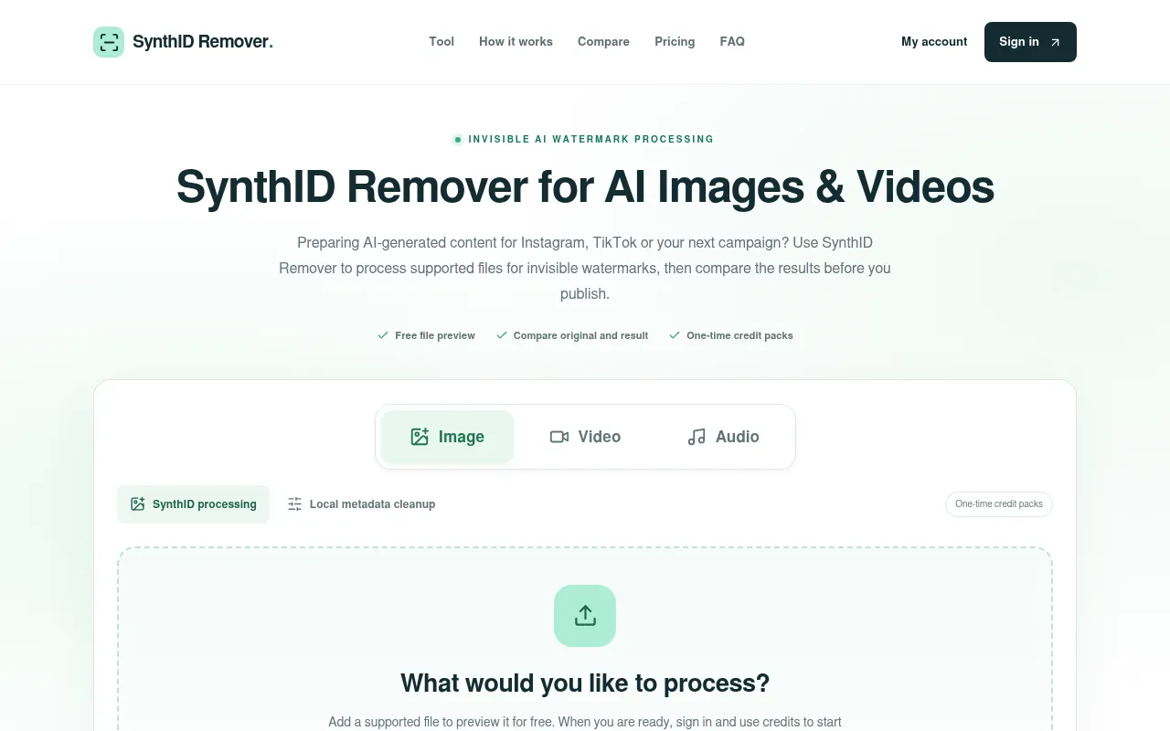 Screenshot of synthidremover.art