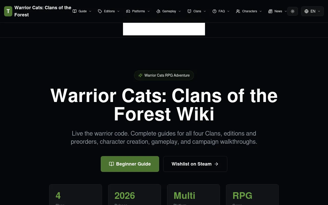 Screenshot of warrior-cats-clans-of-the-forest.wiki
