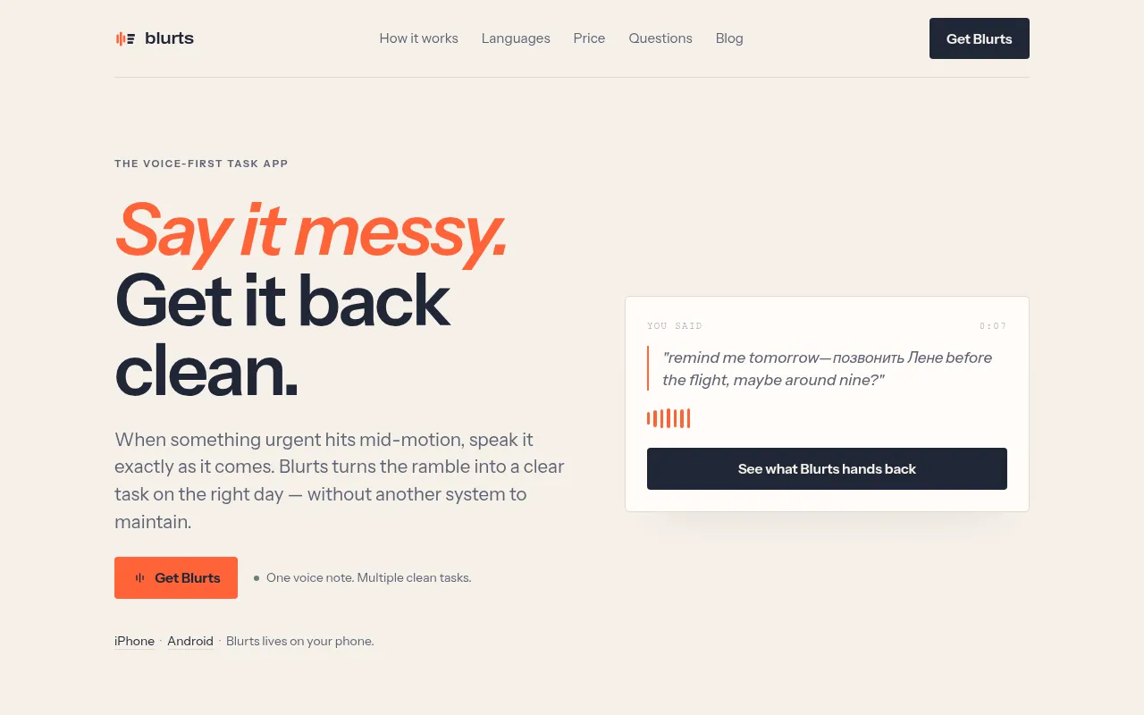 Screenshot of blurts.app