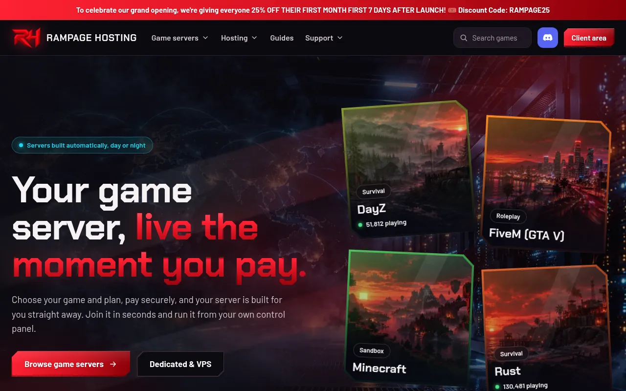 Screenshot of rampagehosting.com