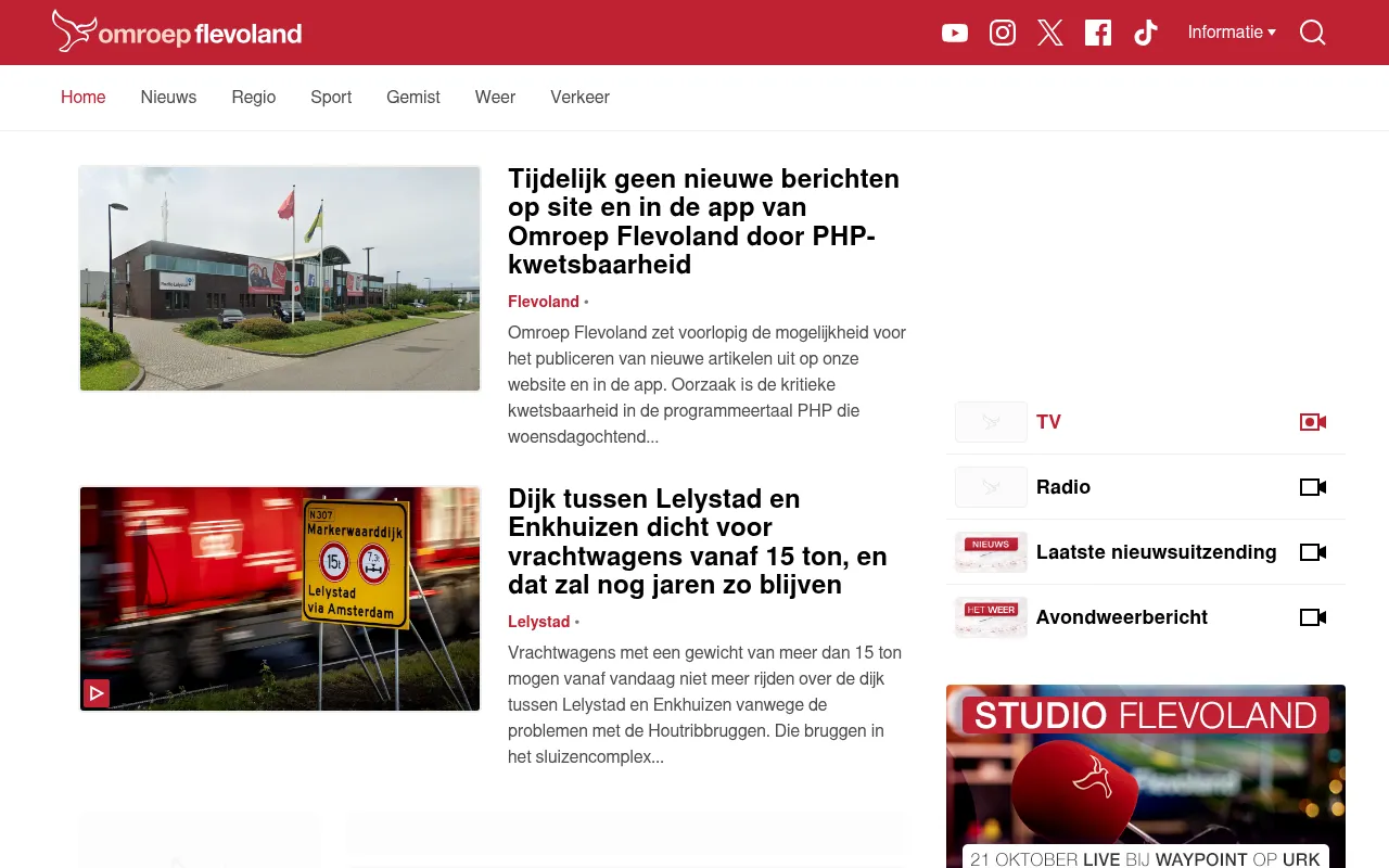Screenshot of omroepflevoland.nl