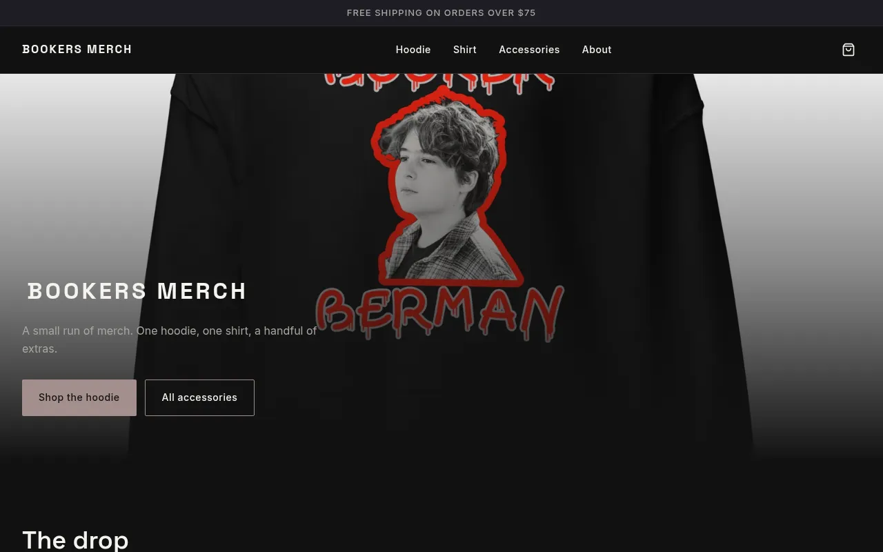 Screenshot of bookersmerch.com
