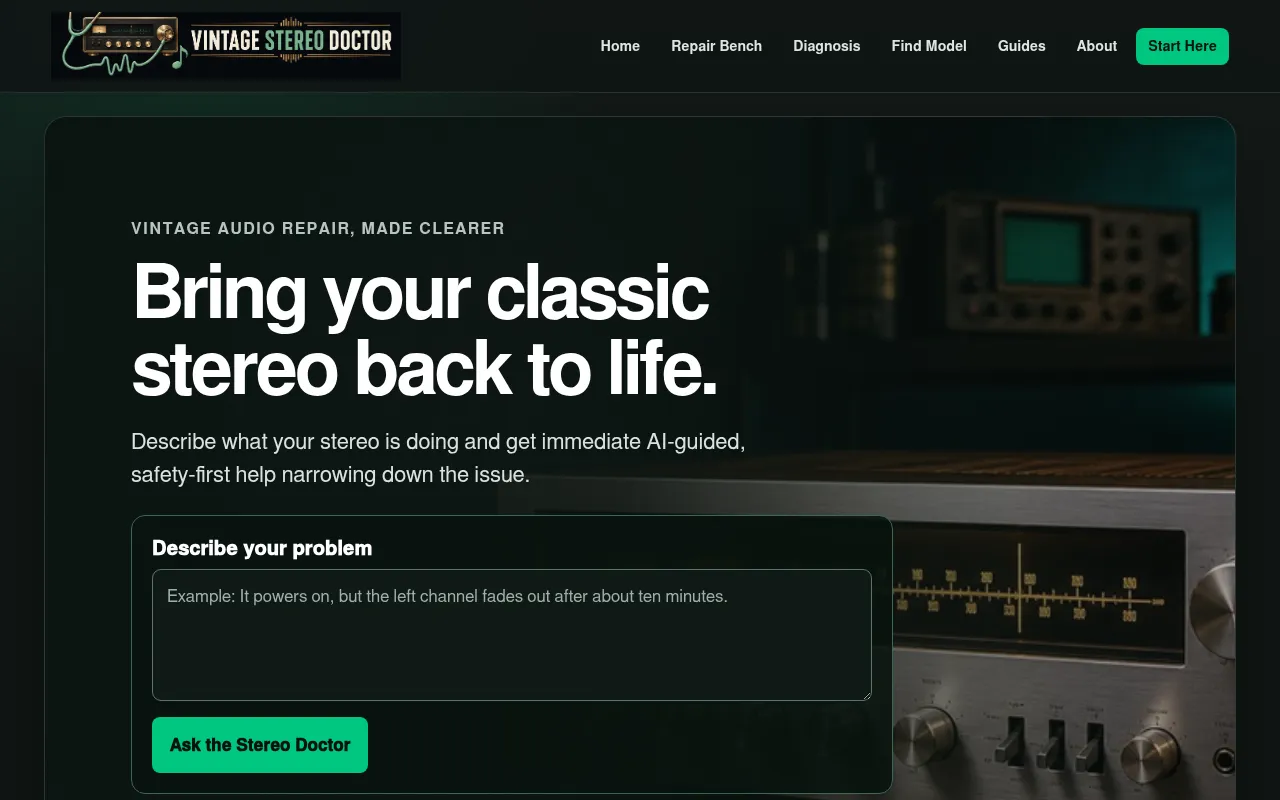 Screenshot of vintagestereodoctor.com