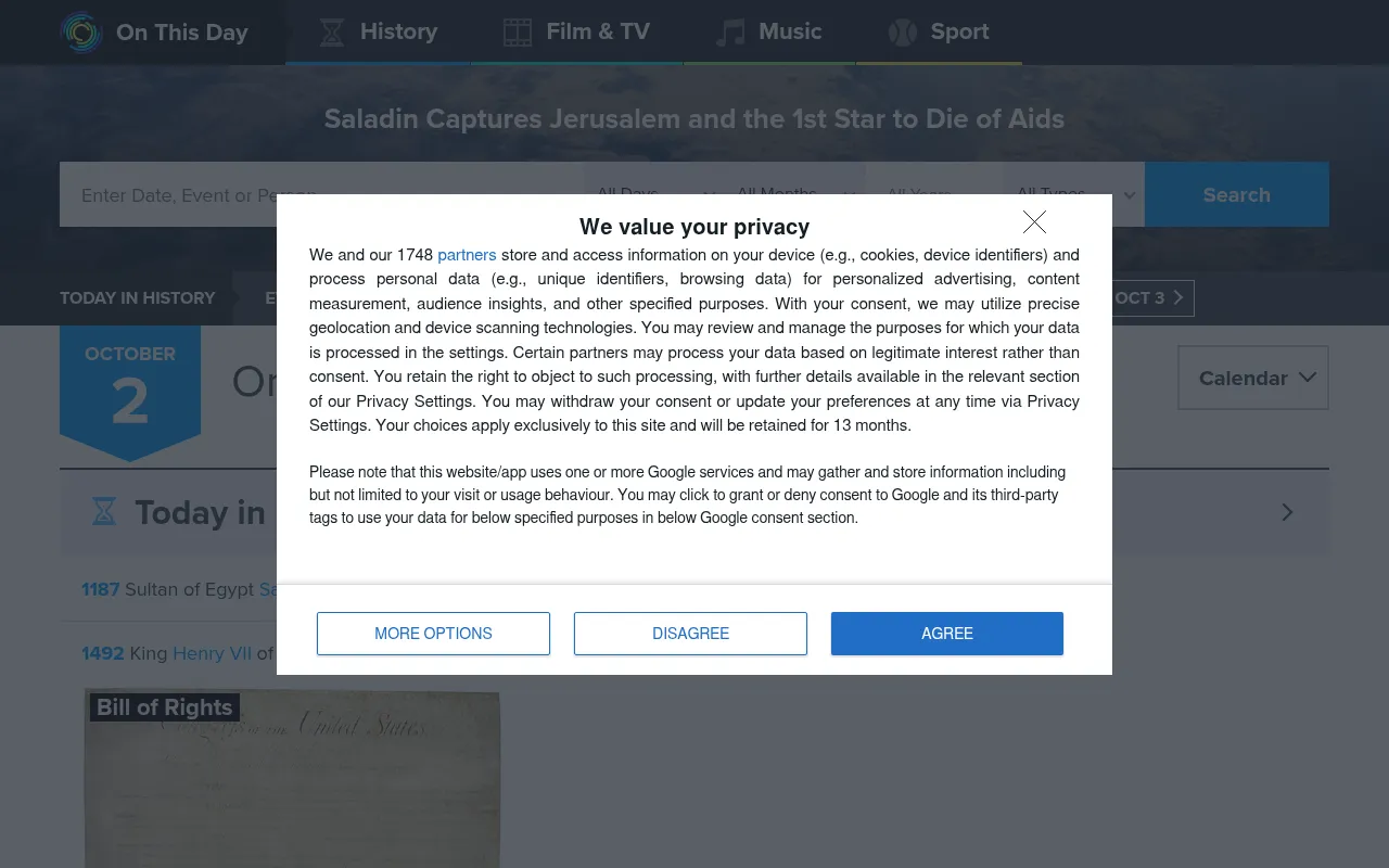 Screenshot of onthisday.com