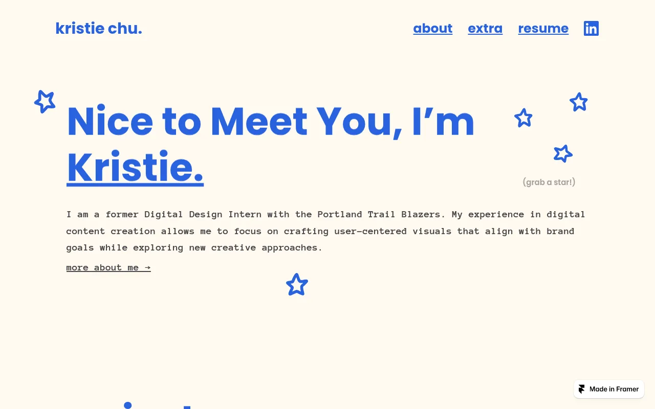 Screenshot of kristiechu.framer.website
