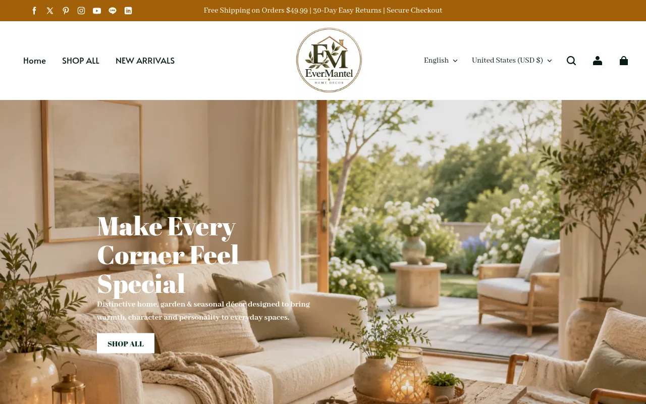 Screenshot of evermantel.com