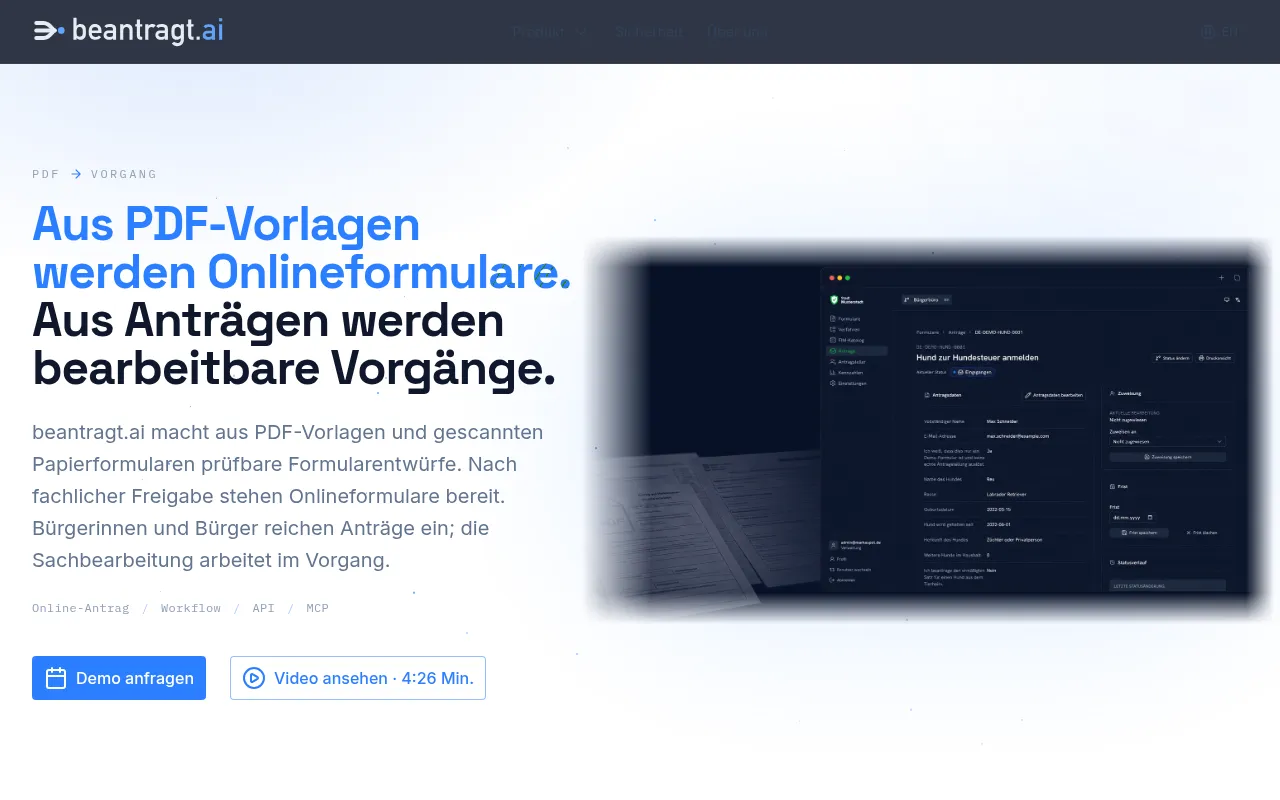 Screenshot of beantragt.ai