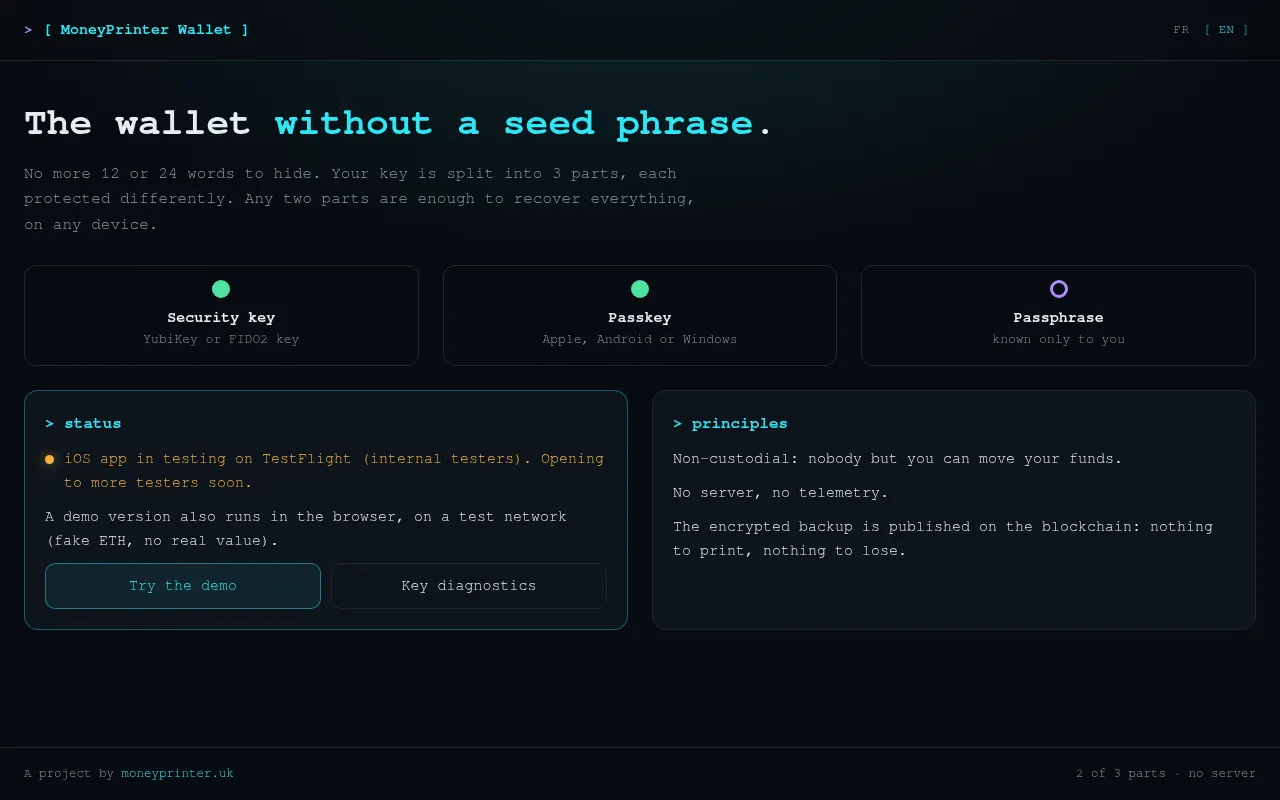 Screenshot of wallet.moneyprinter.uk